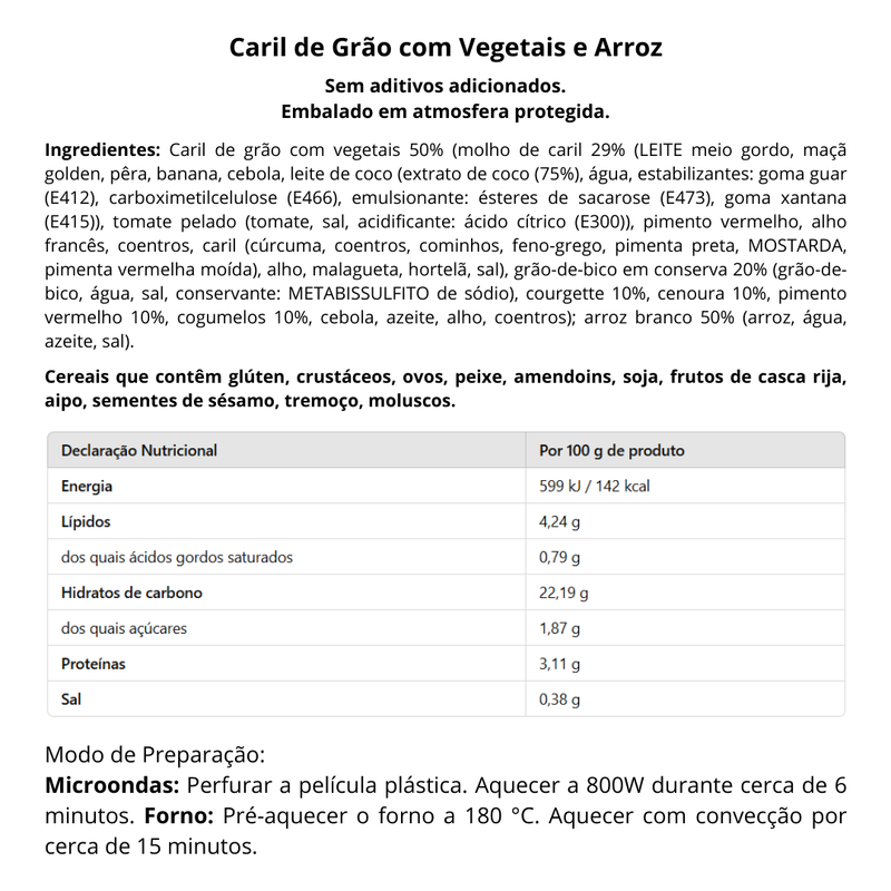 Caril de Grão com Vegetais e Arroz - 350g