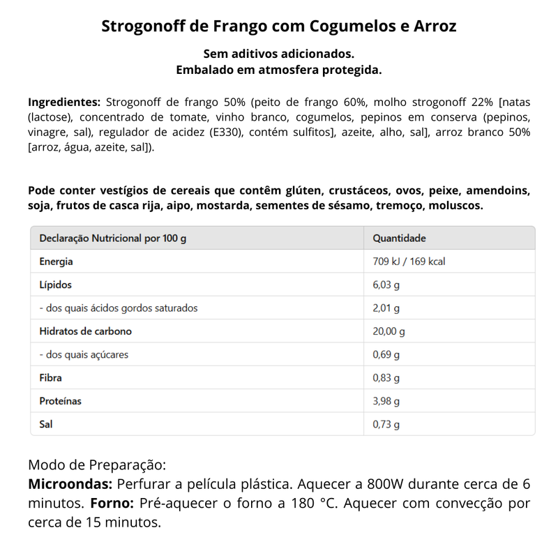 Strogonoff de Frango com Cogumelos e Arroz - 350g