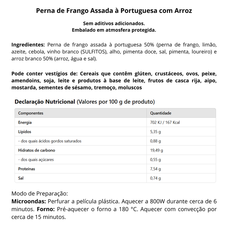 Perna de Frango a Portuguesa com Arroz - 350g